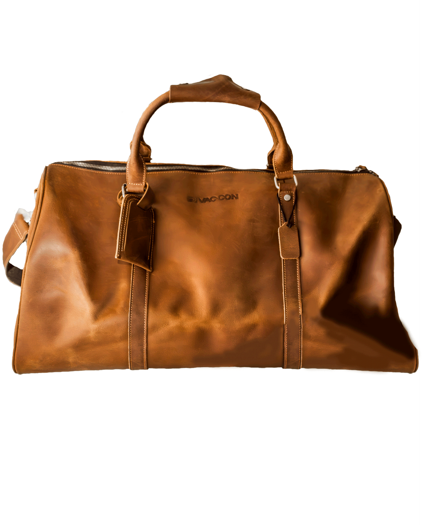 Full Grain Leather Travel Bag With Shoe Pouch With Debossed Vac-Con Logo