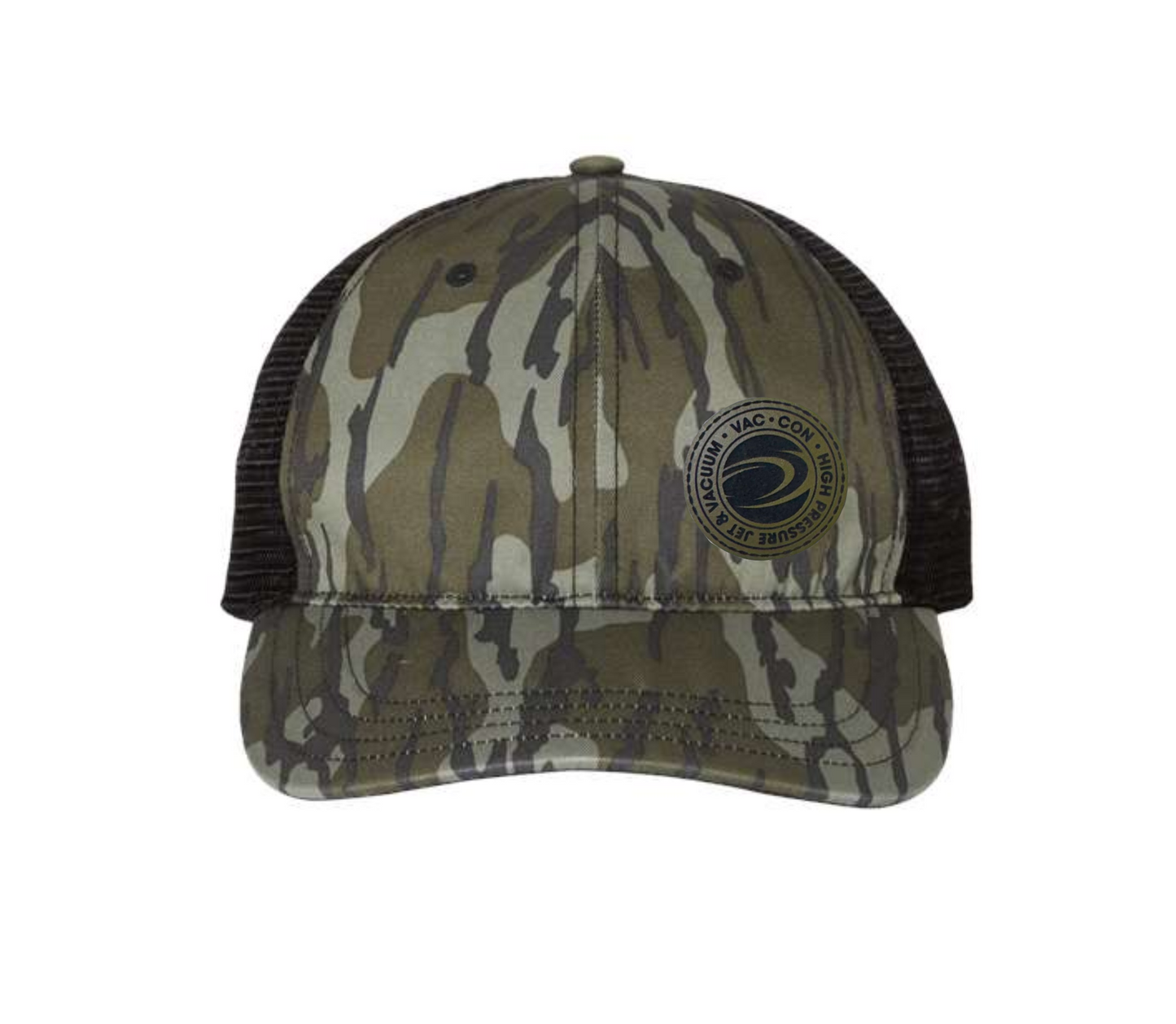 Richardson 111P Mossy Oak/Bottomland Camo Trucker Cap With Vac-Con Leather Patch