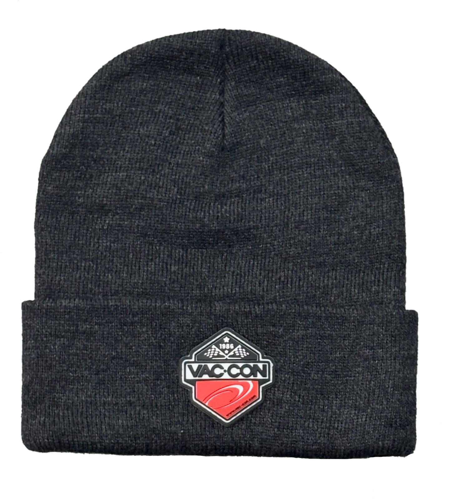 8" Black Heather Cuffed Beanie With PVC Vac-Con Logo Patch