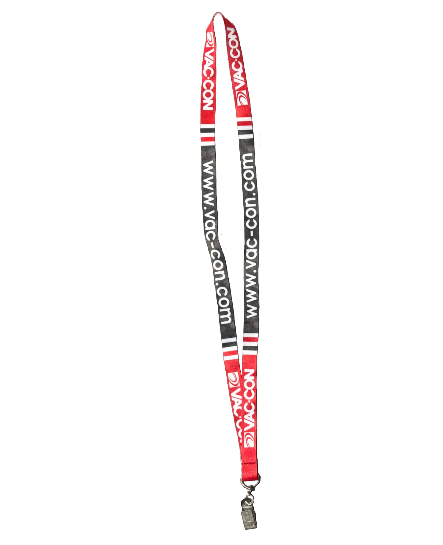 Red & Black Lanyard With Bulldog Badge Clip & Printed Vac-Con Logo