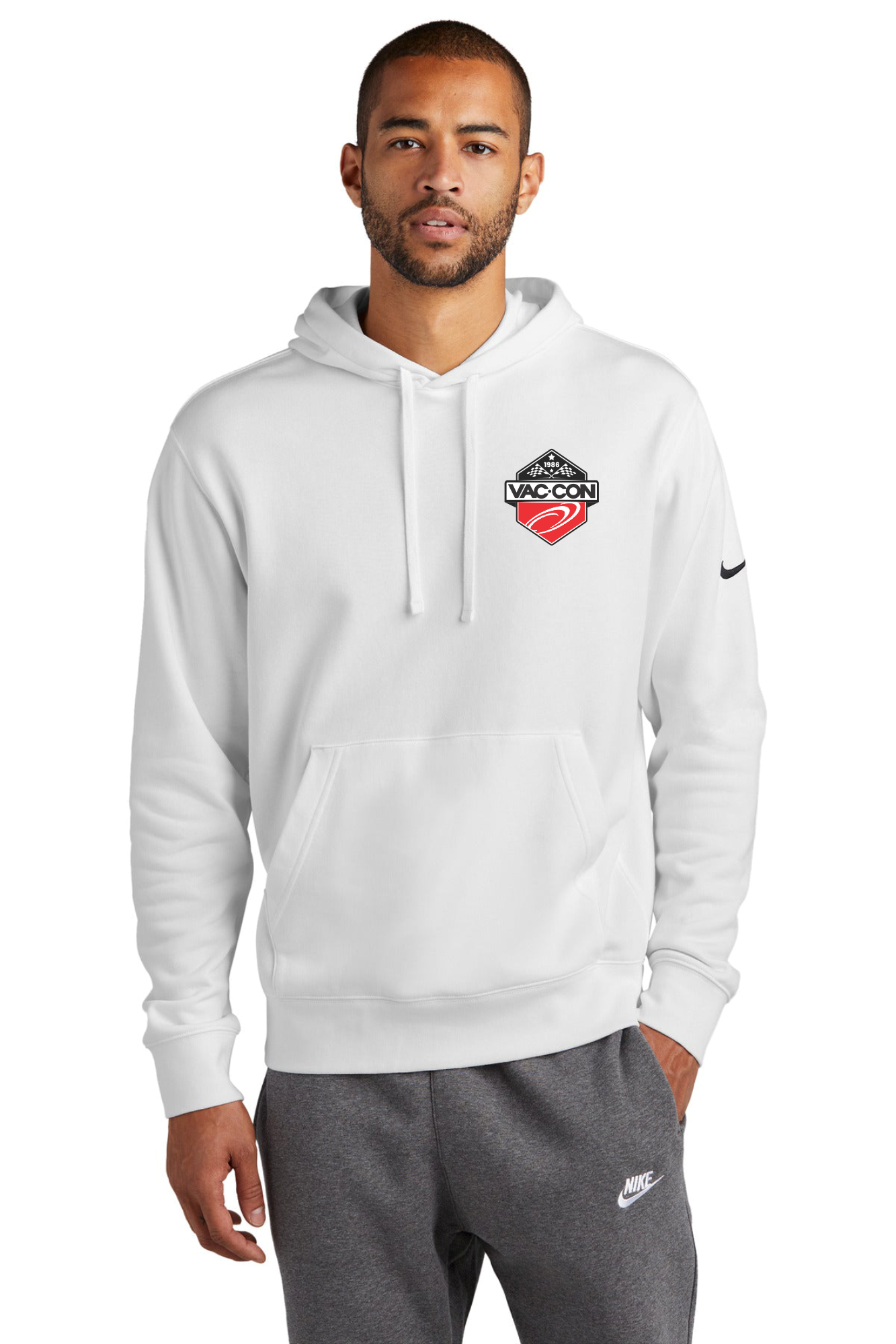 Nike Club Fleece Sleeve Swoosh Pullover Hoodie With Left Chest & Full Back Screenprint