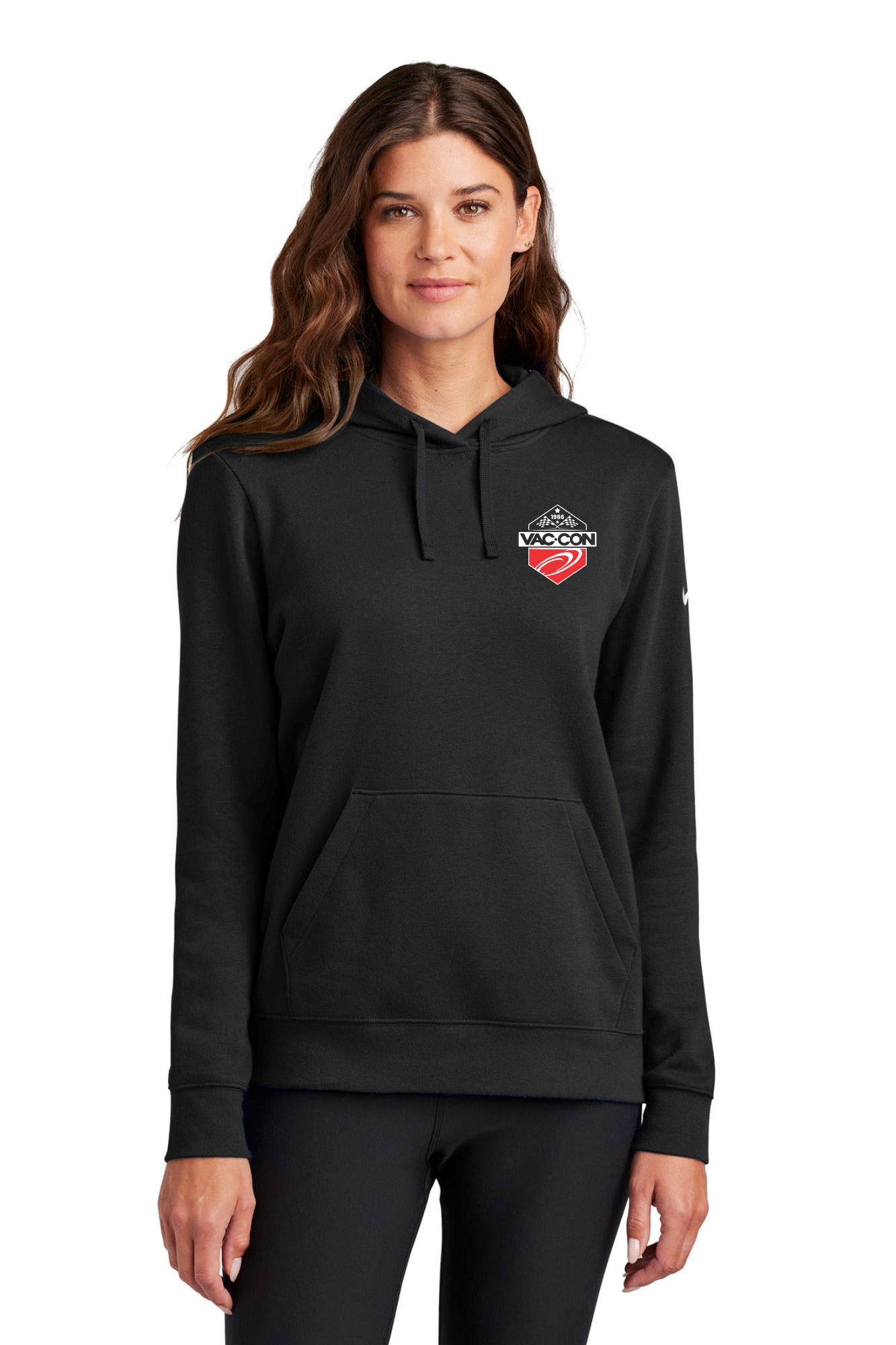 Nike Women's Club Fleece Sleeve Swoosh Pullover Hoodie With Left Chest & Full Back Screenprint