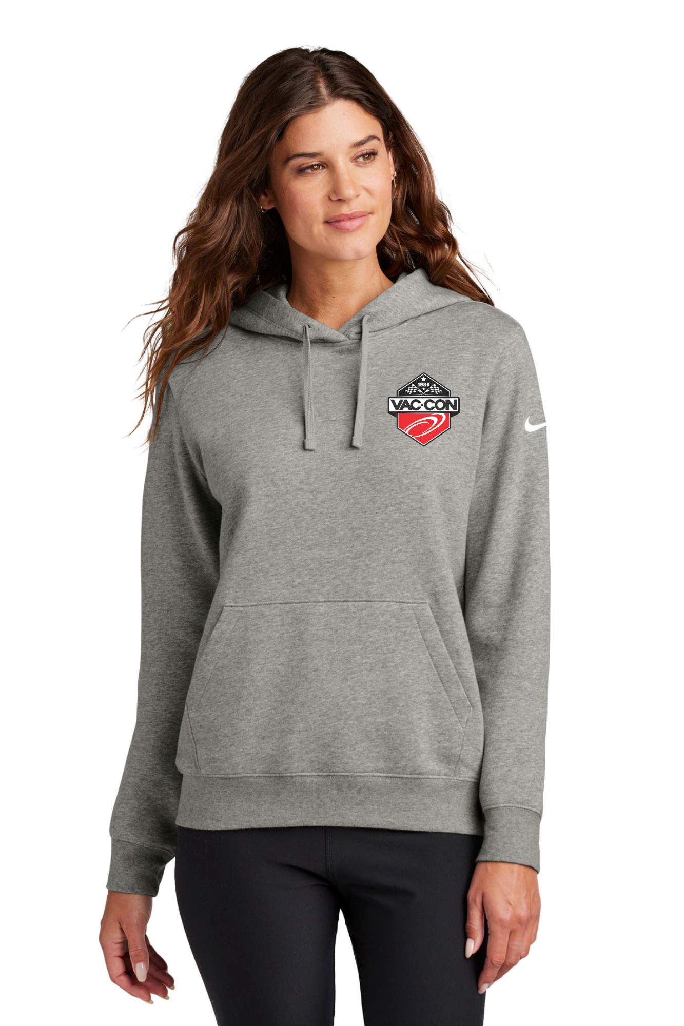 Nike Women's Club Fleece Sleeve Swoosh Pullover Hoodie With Left Chest & Full Back Screenprint