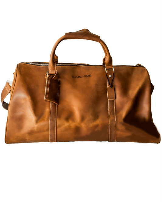 Full Grain Leather Travel Bag With Shoe Pouch With Debossed Vac-Con Logo