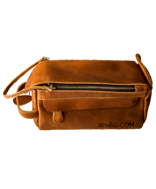 Leather Toiletry Bag With Debossed Vac-Con Logo