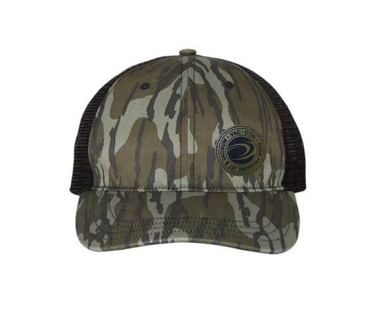 Richardson 111P Mossy Oak/Bottomland Camo Trucker Cap With Vac-Con Leather Patch