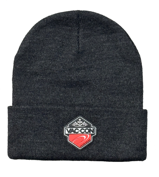 8" Black Heather Cuffed Beanie With PVC Vac-Con Logo Patch