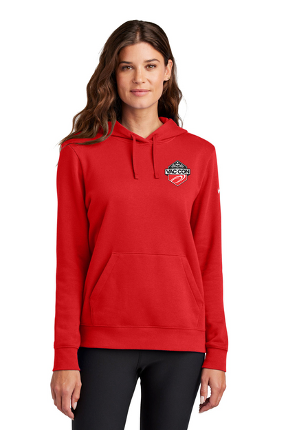 Nike Women's Club Fleece Sleeve Swoosh Pullover Hoodie With Left Chest & Full Back Screenprint